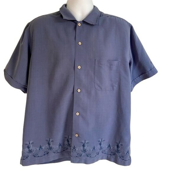 Havana Short Sleeve Button Down Shirt with Embroidered Detail Mens Large - Picture 2 of 6